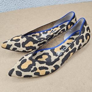 Rothys Cheetah Leopard Big Cat Print Pointed Ballet Flats Knit Womens Size 9